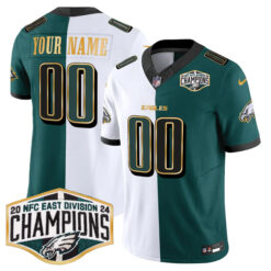 Custom Philadelphia Eagles 2024 NFC East Division Champions Black Green Split Gold Trim Vapor F.U.S.E Limited Jersey - All Stitched