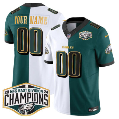 Custom Philadelphia Eagles 2024 NFC East Division Champions Black Green Split Gold Trim Vapor F.U.S.E Limited Jersey - All Stitched