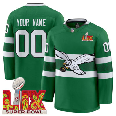 Custom Philadelphia Eagles Kelly Green Throwback Premium Hockey Jersey - All Stitched