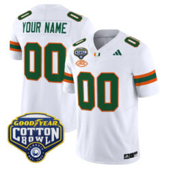 Custom Miami Hurricanes Football 2025 Goodyear Cotton Bowl White Limited Jersey - All Stitched