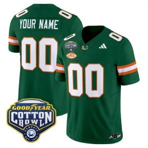 Custom Miami Hurricanes Football 2025 Goodyear Cotton Bowl Green Limited Jersey - All Stitched