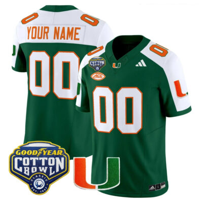 Custom Miami Hurricanes Football 2025 Goodyear Cotton Bowl Green Alternate Limited Jersey - All Stitched