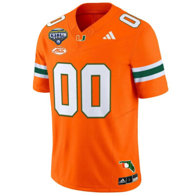 Alternative view of Custom Miami Hurricanes Football 2025 Goodyear Cotton Bowl Florida Patch Orange Limited Jersey - All Stitched