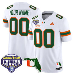 Custom Miami Hurricanes Football 2025 Goodyear Cotton Bowl Florida Patch White Limited Jersey - All Stitched