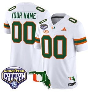 Custom Miami Hurricanes Football 2025 Goodyear Cotton Bowl Florida Patch White Limited Jersey - All Stitched