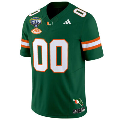 Alternative view of Custom Miami Hurricanes Football 2025 Goodyear Cotton Bowl Florida Patch Green Limited Jersey - All Stitched