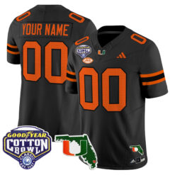 Custom Miami Hurricanes Football 2025 Goodyear Cotton Bowl Florida Patch Black Limited Jersey - All Stitched