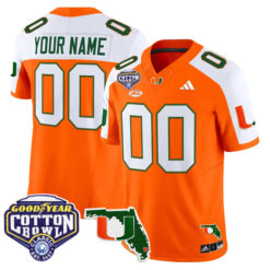 Custom Miami Hurricanes Football 2025 Goodyear Cotton Bowl Florida Patch Orange Alternate Limited Jersey - All Stitched