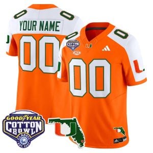 Custom Miami Hurricanes Football 2025 Goodyear Cotton Bowl Florida Patch Orange Alternate Limited Jersey - All Stitched