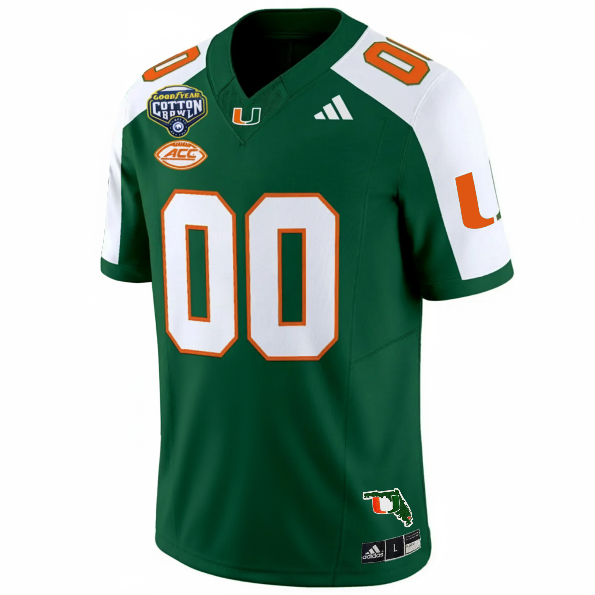 Custom Miami Hurricanes Football 2025 Goodyear Cotton Bowl Florida Patch Green Alternate Limited Jersey - All Stitched - Image 2