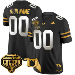 Custom Miami Hurricanes Football 2025 Goodyear Cotton Bowl Black Gold Limited Jersey - All Stitched