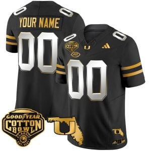 Custom Miami Hurricanes Football 2025 Goodyear Cotton Bowl Black Gold Limited Jersey - All Stitched
