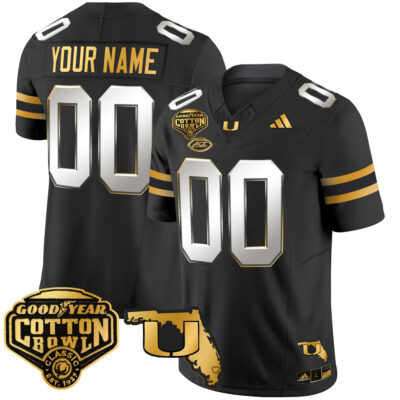 Custom Miami Hurricanes Football 2025 Goodyear Cotton Bowl Black Gold Limited Jersey - All Stitched