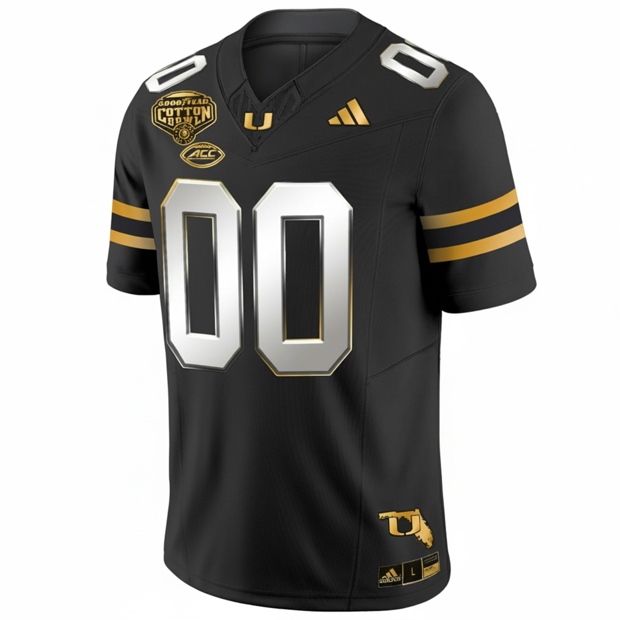Custom Miami Hurricanes Football 2025 Goodyear Cotton Bowl Black Gold Limited Jersey - All Stitched - Image 2