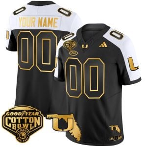 Custom Miami Hurricanes Football 2025 Goodyear Cotton Bowl Alternate Black Gold Jersey - All Stitched