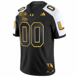 Alternative view of Custom Miami Hurricanes Football 2025 Goodyear Cotton Bowl Alternate Black Gold Jersey - All Stitched