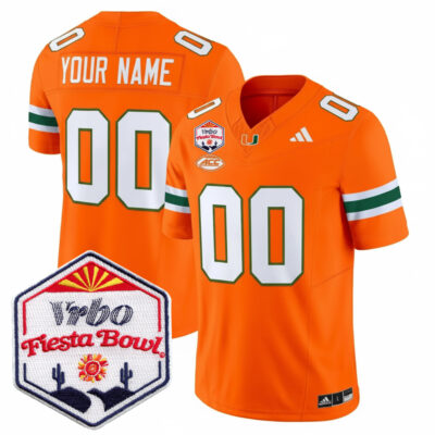 Custom Miami Hurricanes Football Vrbo Fiesta Bowl Orange Limited Jersey - All Stitched