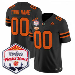 Custom Miami Hurricanes Football Vrbo Fiesta Bowl Black Limited Jersey - All Stitched