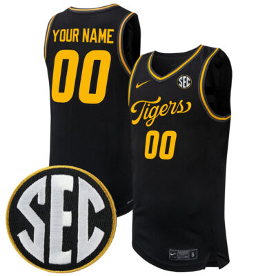 Custom Missouri Tigers Basketball Black Away Jersey w/ SEC Patch - All Stitched