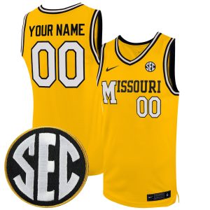 Custom Missouri Tigers Basketball Gold Alternate Jersey w/ SEC Patch - All Stitched