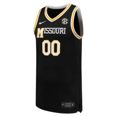 Alternative view of Custom Missouri Tigers Basketball Black Retro Jersey w/ SEC Patch - All Stitched