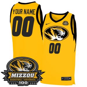 Custom Missouri Tigers Basketball 100th Anniversary Gold Alternate Jersey - All Stitched