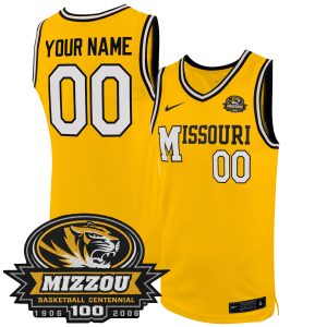 Custom Missouri Tigers Basketball 100th Anniversary Gold Alternate Jersey - All Stitched