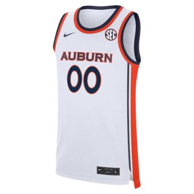 Alternative view of Custom Auburn Tigers Basketball 2025/26 White Home Jersey w/ SEC Patch - All Stitched