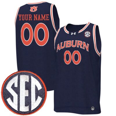 Custom Auburn Tigers Basketball 2024/25 Navy Away Jersey w/ SEC Patch - All Stitched