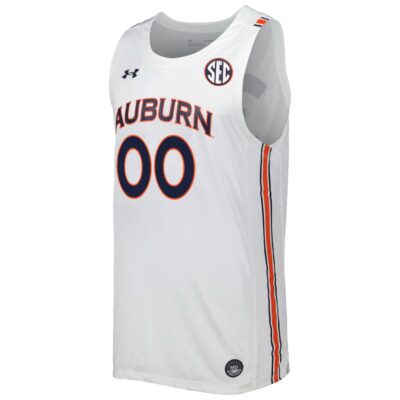 Alternative view of Custom Auburn Tigers Basketball 2021/22 White Home Jersey w/ SEC Patch - All Stitched