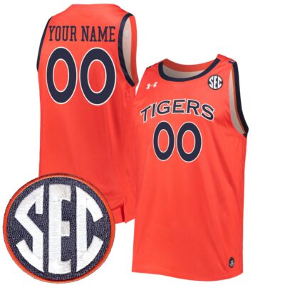 Custom Auburn Tigers Basketball 2021/22 Orange Alternate Jersey w/ SEC Patch - All Stitched