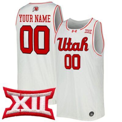 Custom Utah Utes Basketball 2025/26 White Home Jersey w/ XII Patch - All Stitched