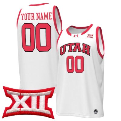 Custom Utah Utes Basketball 2023/24 White Home Jersey w/ XII Patch - All Stitched