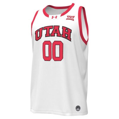 Alternative view of Custom Utah Utes Basketball 2023/24 White Home Jersey w/ XII Patch - All Stitched