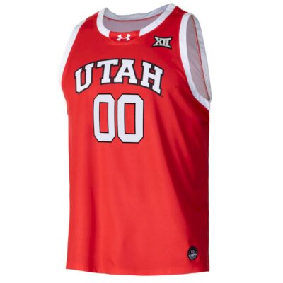 Alternative view of Custom Utah Utes Basketball 2023/24 Red Away Jersey w/ XII Patch - All Stitched