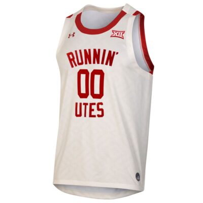 Alternative view of Custom Utah Utes Basketball White Throwback Jersey w/ XII Patch - All Stitched