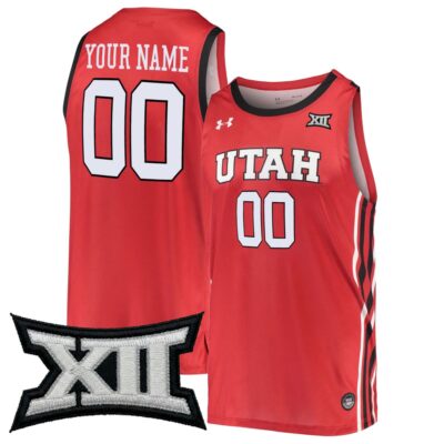 Custom Utah Utes Basketball 2021/22 Red Away Jersey w/ XII Patch - All Stitched