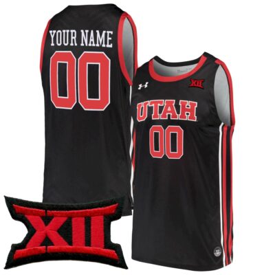Custom Utah Utes Basketball 2021/22 Black Alternate Jersey w/ XII Patch - All Stitched