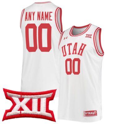 Custom Utah Utes Basketball 2021/22 White Throwback Home Jersey w/ XII Patch - All Stitched