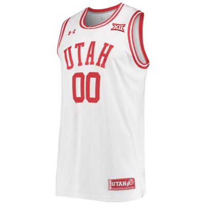 Alternative view of Custom Utah Utes Basketball 2021/22 White Throwback Home Jersey w/ XII Patch - All Stitched