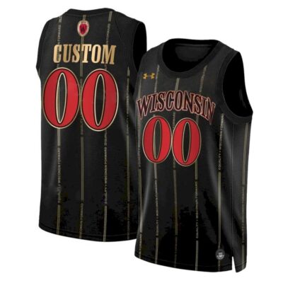 Custom Wisconsin Badgers Basketball 2022/23 Black Jersey - All Stitched