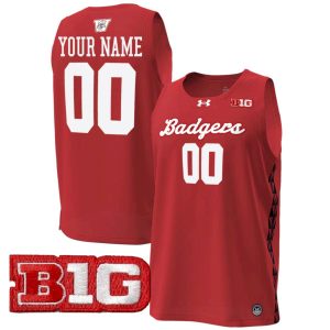 Custom Wisconsin Badgers Basketball 2025/26 Cardinal Jersey w/ B1G Patch - All Stitched