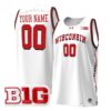 Custom Wisconsin Badgers Basketball 2024/25 White Jersey w/ B1G Patch - All Stitched