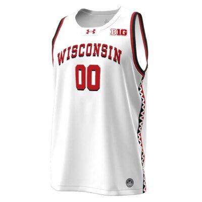Alternative view of Custom Wisconsin Badgers Basketball 2024/25 White Jersey w/ B1G Patch - All Stitched