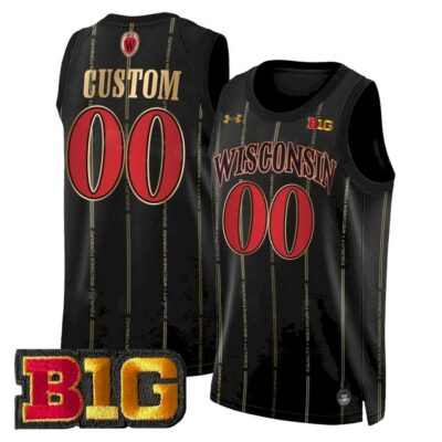 Custom Wisconsin Badgers Basketball 2022/23 Black Jersey w/ B1G Patch - All Stitched