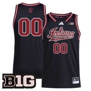 Custom Indiana Hoosiers Basketball 2025/26 Black Away Jersey w/ B1G Patch - All Stitched