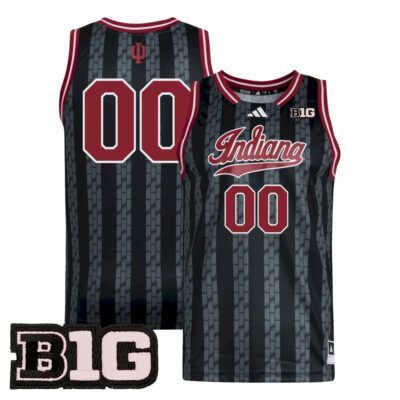 Custom Indiana Hoosiers Basketball 2024/25 Black Away Jersey w/ B1G Patch - All Stitched