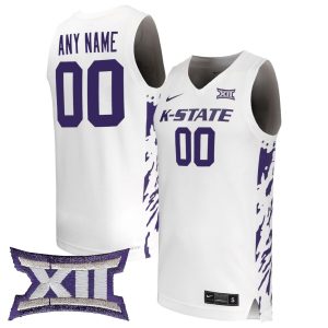 Custom Kansas State Wildcats Basketball 2024/25 White Jersey w/ XII Patch - All Stitched