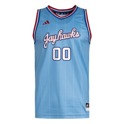 Alternative view of Custom Kansas Jayhawks Basketball Light Blue Jersey - All Stitched