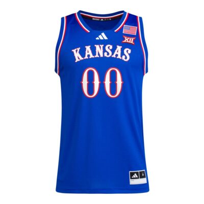 Alternative view of Custom Kansas Jayhawks Basketball 2024/25 Royal Away Jersey w/ XII Patch - All Stitched